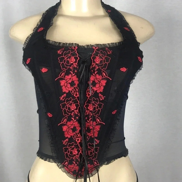 Leg Avenue Size Small 1990’s V Crop 2pc Lace Corset Cami Top w/G-String New - Picture 3 of 4